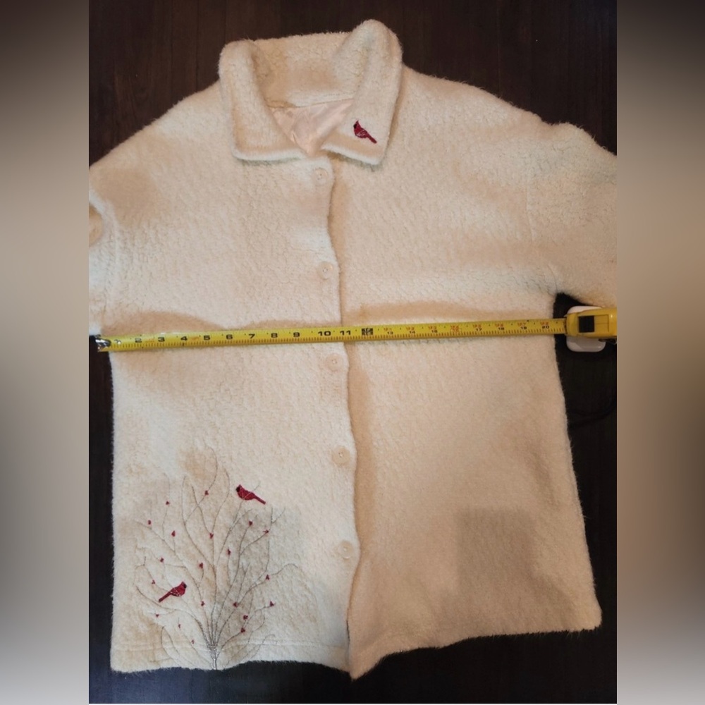 Cozy Cream Teddy Jacket with Red Accents - Picture 6 of 12